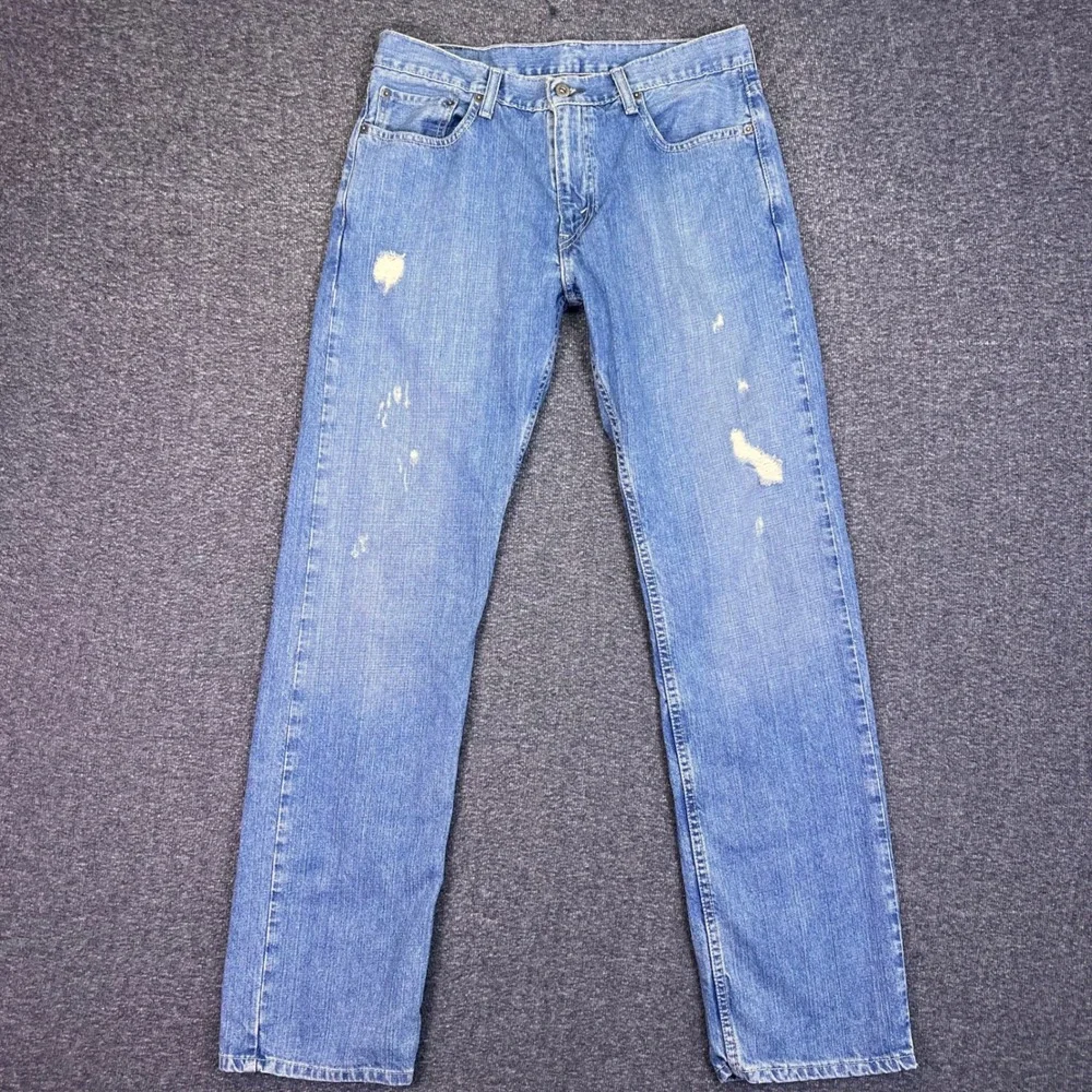 Levis 514 Slim Straight Mens 32x33 Blue Distressed Casual Rugged Denim Jeans